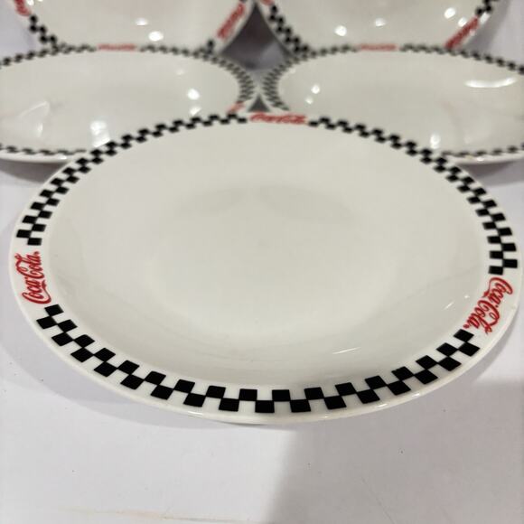 Vintage Coca Cola Red/Black/White Checkered 7 1/2” Plate 2002 Gibson Set Of 5 - Picture 5 of 7